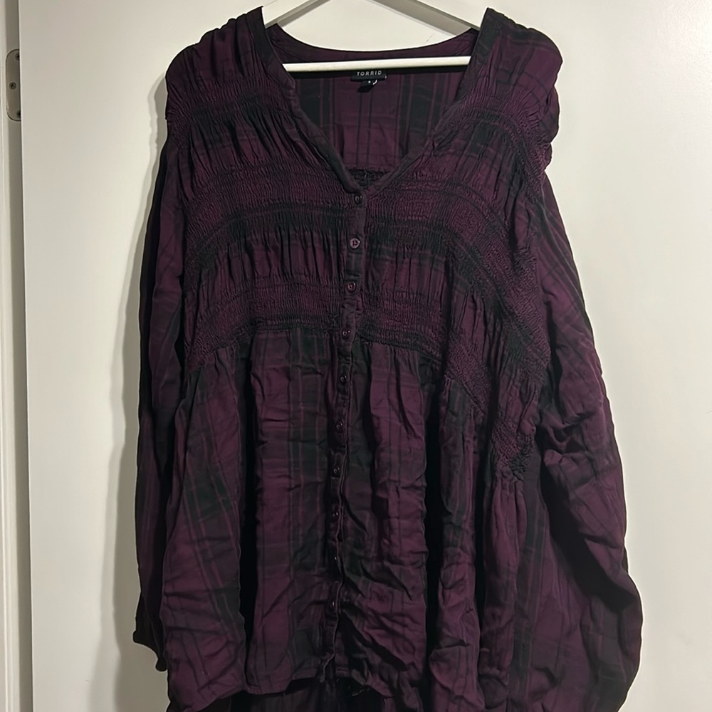 Torrid Size 3X Plaid Peplum Elastic Waist Tunic Blouse
